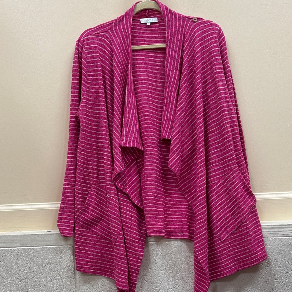 Habitat NWT Women's Pink Striped Draped Open Cardigan